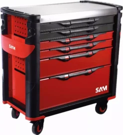 Servante Extra Large XL 6 Tiroirs SAM OUTILLAGE Rouge Plateau Inox - 416-AXL