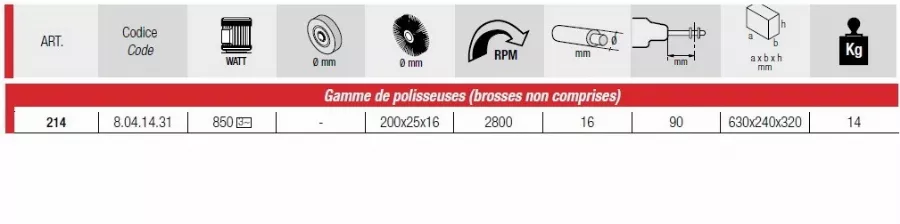 Polisseuse Brosse/brosse FEMI Gamme Industrie - 200x25x16mm - 214 4 Polisseuse Brosse/brosse FEMI Gamme Industrie - 200x25x16mm - 214 â Image 2