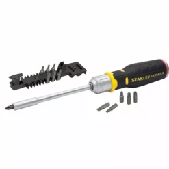 Stanley Tournevis Porte-embouts A Cliquet + 12 embouts Fente : 4-5,5-6mm / Ph1- Ph2 - Ph3/ Pz1-pz2-pz3 / T10-t15-t20 + Ratelier - FMHT0-62690
