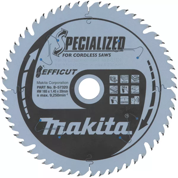 Lame Carbure Multi-bois Efficut MAKITA 165x20 Mm 56 Dents - B-57336 3 Lame Carbure Multi-bois Efficut MAKITA 165x20 Mm 56 Dents - B-57336