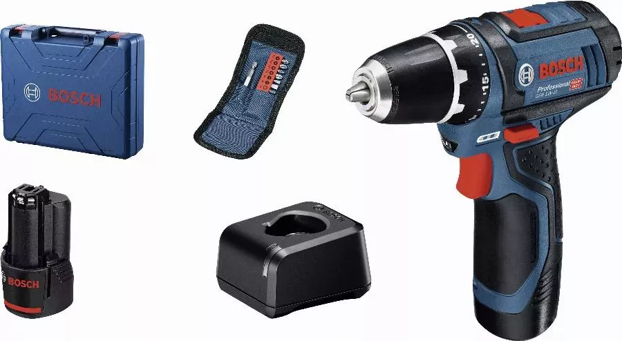 Perceuse-visseuse Sans-fil BOSCH GSR 12V-15 + 10 Accessoires + 2 Batterie GBA 12V 2,0Ah + Chargeur GAL 12V-20 + Coffret - 060186810G 3 Perceuse-visseuse Sans-fil BOSCH GSR 12V-15 + 10 Accessoires + 2 Batterie GBA 12V 2,0Ah + Chargeur GAL 12V-20 + Coffret - 060186810G