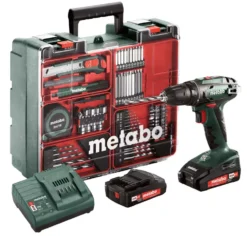 Perceuse Visseuse METABO BS 18 Set + 2 Batteries 18V 2.0Ah, Chargeur + Coffret Atelier Mobile - 602207880